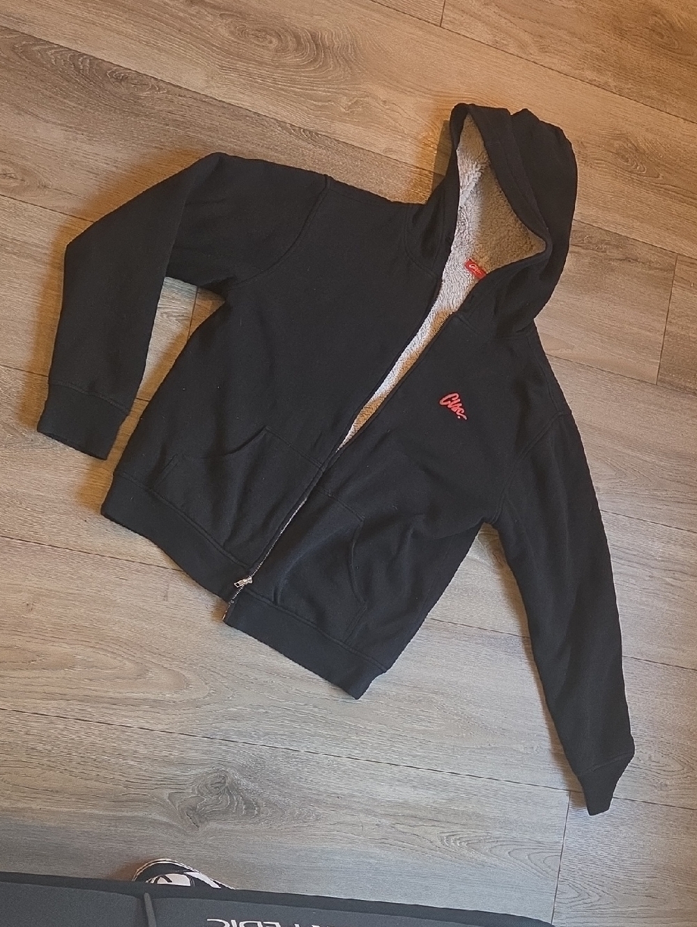 Black Zip-Up Hoodie with Sherpa Lining